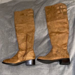 Brown/Tan knee high suede boots size 8